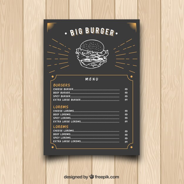 Menú vintage de hamburguesería