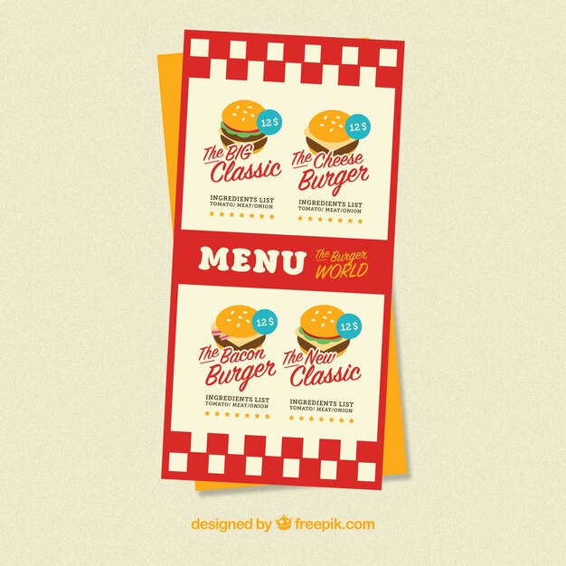 Menú vintage de hamburguesería 
