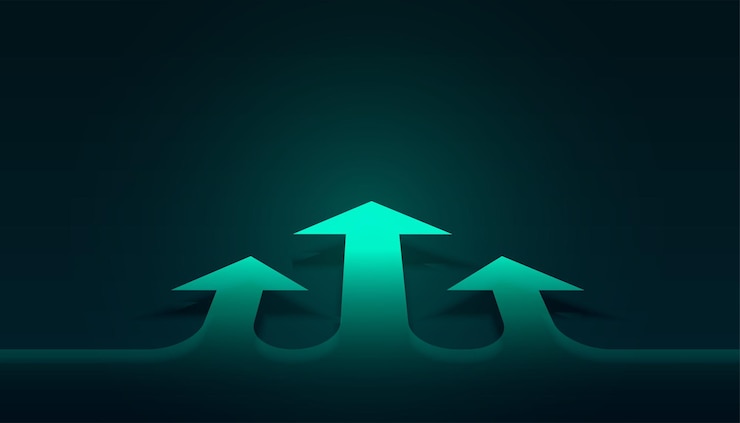 Vector gratuito mercado de negocios en ascenso crecimiento flecha perspectiva diseño de fondo