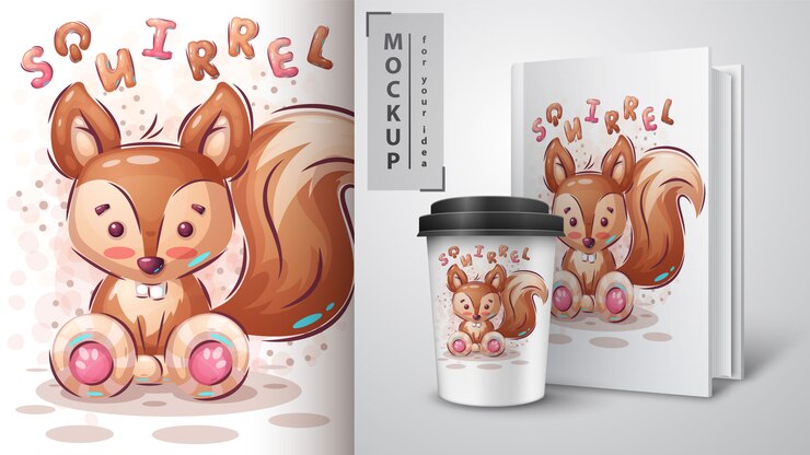Vector gratuito merchandising linda ardilla