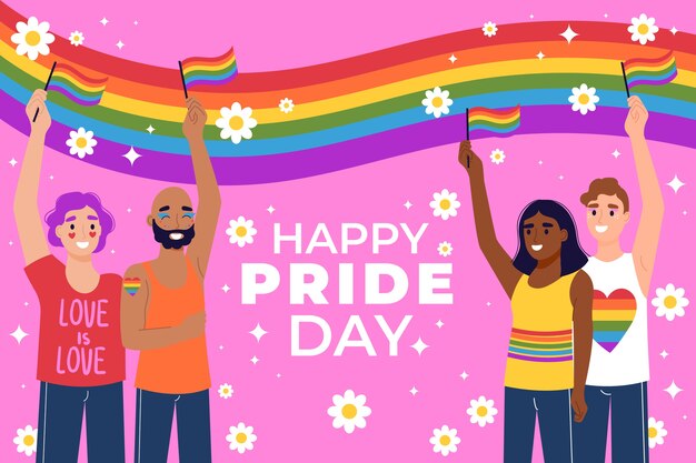 Mes del orgullo dibujado a mano ilustración lgbt plana