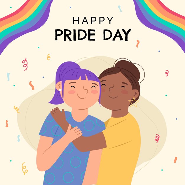 Mes del orgullo dibujado a mano ilustración lgbt plana