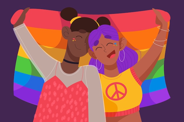Mes del orgullo dibujado a mano ilustración lgbt plana