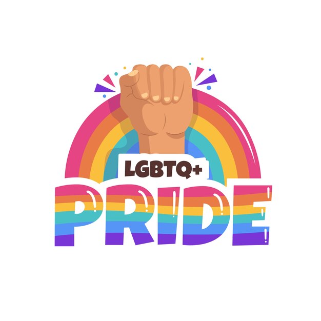 Mes del orgullo dibujado a mano logotipo de orgullo lgbt plano