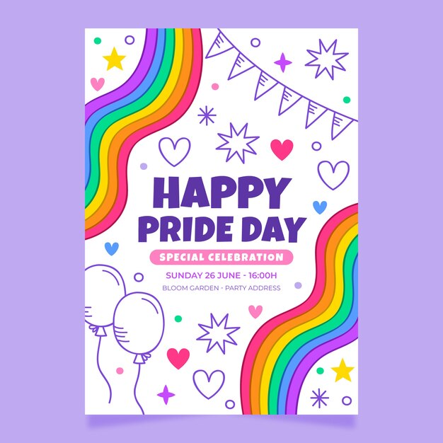 Mes del orgullo con plantilla de invitación de arco iris