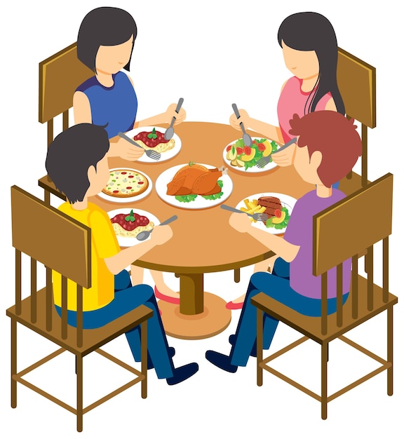 Vector gratuito mesa de comedor familiar isométrica