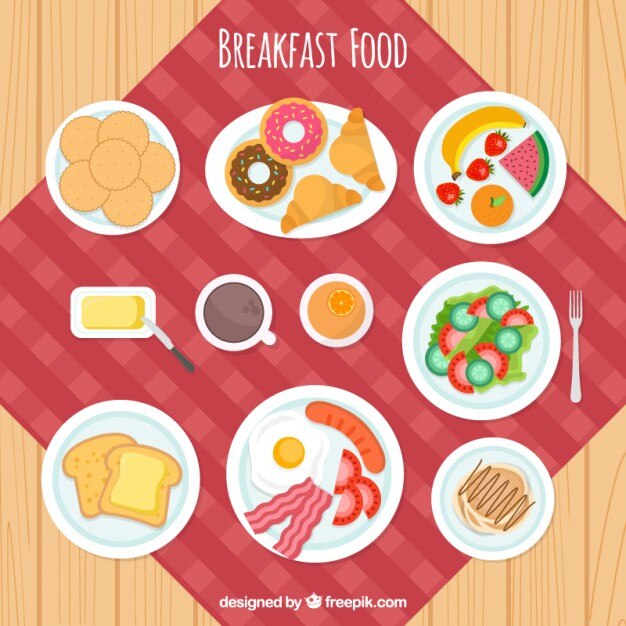Mesa llena de desayuno