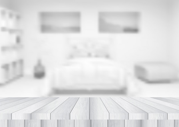 Vector gratuito mesa de madera con vistas a una habitación desenfocada