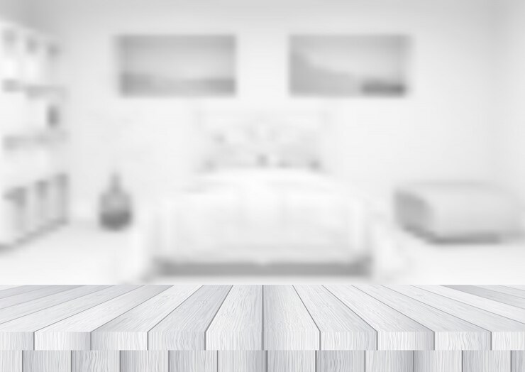 Vector gratuito mesa de madera con vistas a una habitación desenfocada