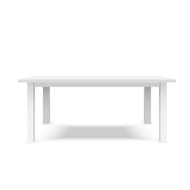 Mesa de plástico blanca vacía aislada sobre un fondo blanco para la plantilla de exhibición de productos tabla vectorial 3d