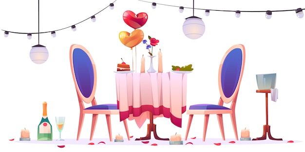 Mesa de restaurante después de la ilustración de citas románticas