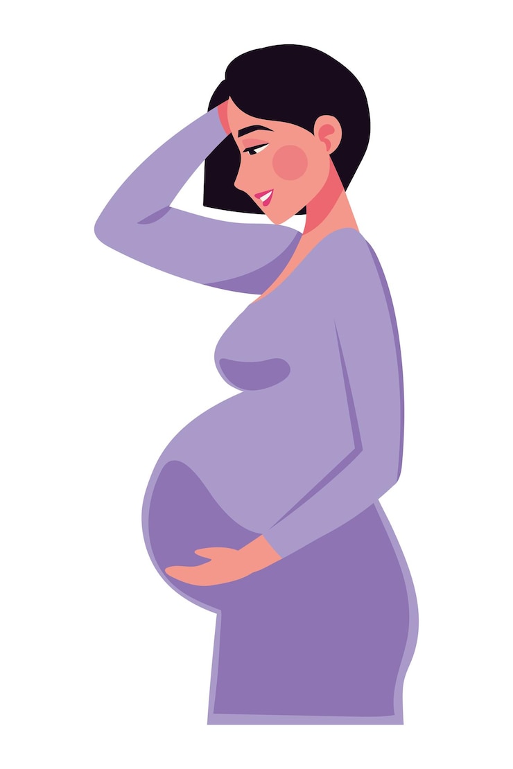 Vector gratuito meses, mujer embarazada, vista lateral, ilustración, aislado