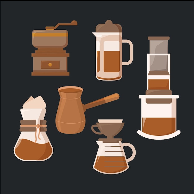 Vector gratuito métodos de preparación de café