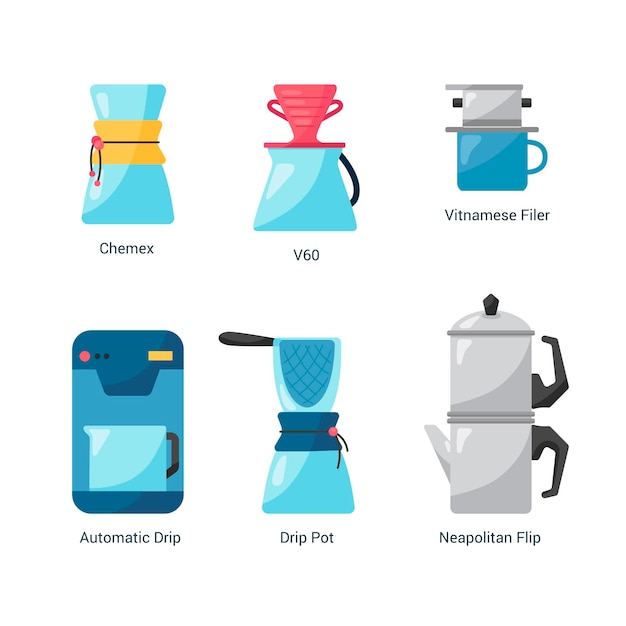 Vector gratuito métodos de preparación de café