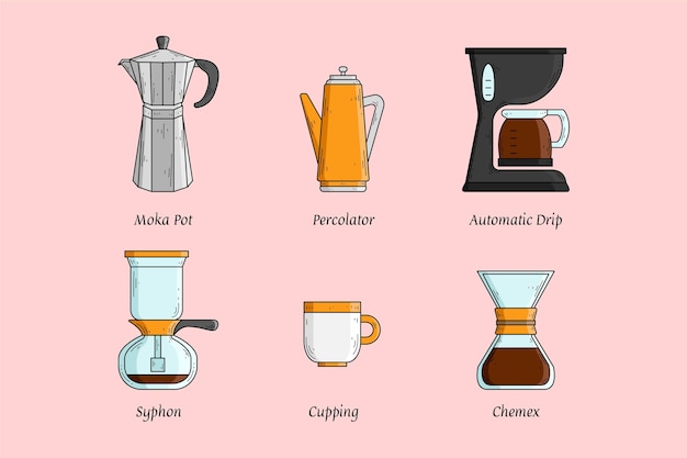 Vector gratuito métodos de preparación de café