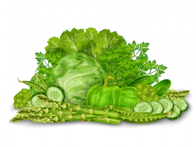 Vector gratuito mezcla de vegetales verdes sobre blanco