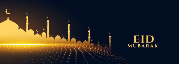 Mezquita dorada reluciente para eid festival banner