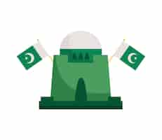 Vector gratuito mezquita de pakistán con banderas