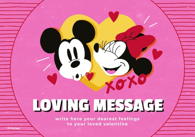 Vector gratuito mickey y minnie mouse en la tarjeta de san valentín.