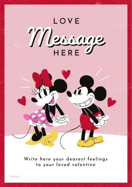 Vector gratuito mickey y minnie mouse en la tarjeta de san valentín.