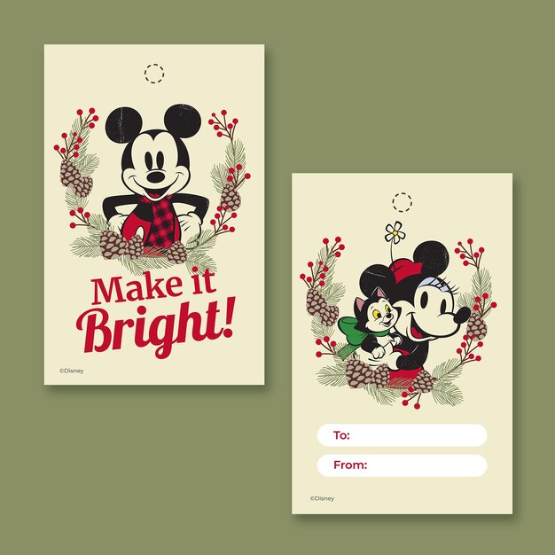 Mickey Mouse y Minnie Mouse etiqueta de regalo de Navidad