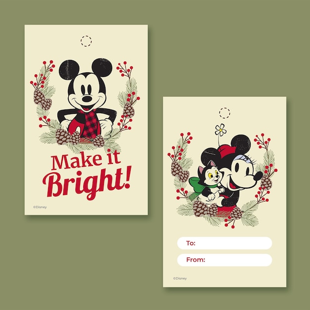 Mickey Mouse y Minnie Mouse etiqueta de regalo de Navidad