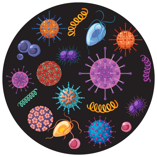 Vector gratuito microorganismo bacteriano en círculo