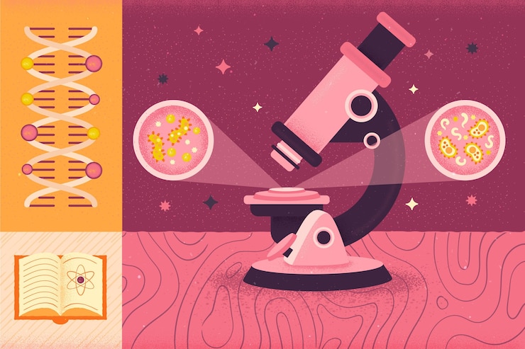Vector gratuito microscopio y concepto de regreso a la escuela de adn