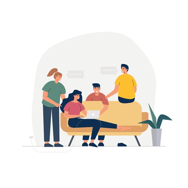 Miembros comerciales de la empresa. Discusión con los miembros del equipo ilustración dibujada a mano plana.