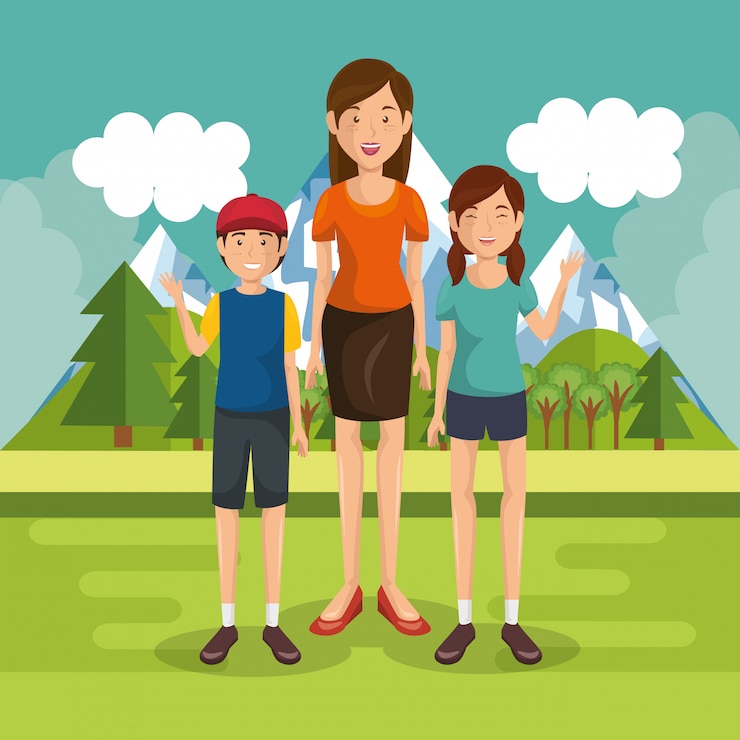Vector gratuito miembros de la familia afuera en el paisaje