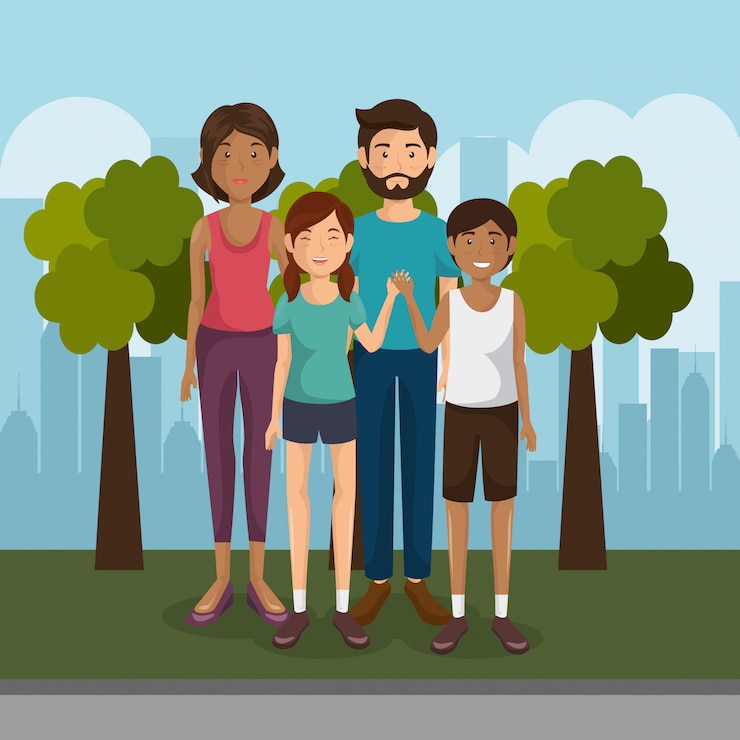 Vector gratuito miembros de la familia al aire libre personajes