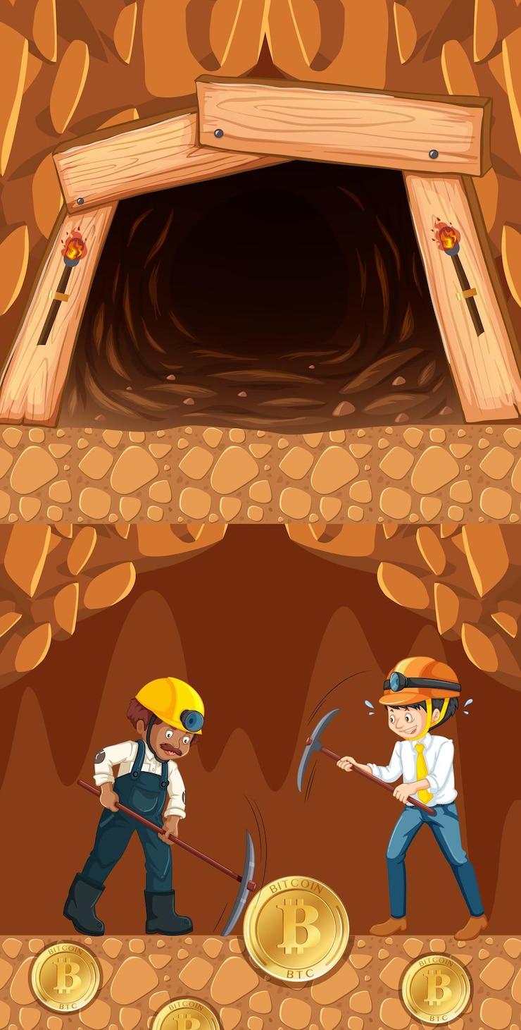 Vector gratuito minería de bitcoin con dos mineros en el subsuelo