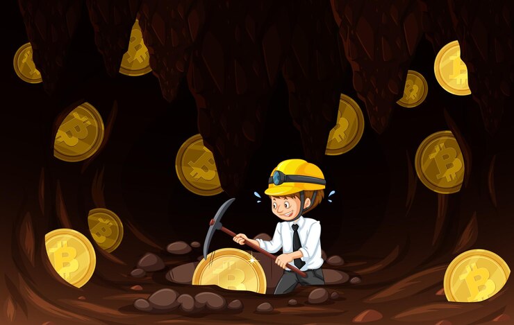 Vector gratuito minería de criptomonedas en cuevas subterráneas