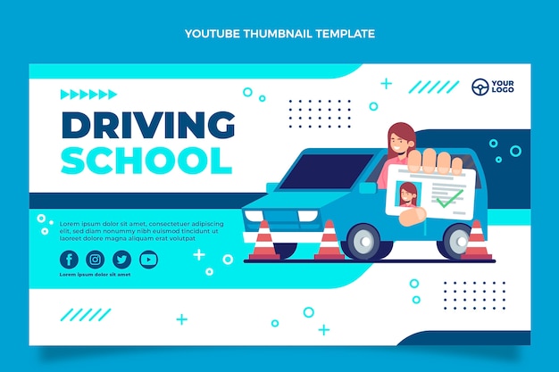 Vector gratuito miniatura plana de youtube para autoescuela