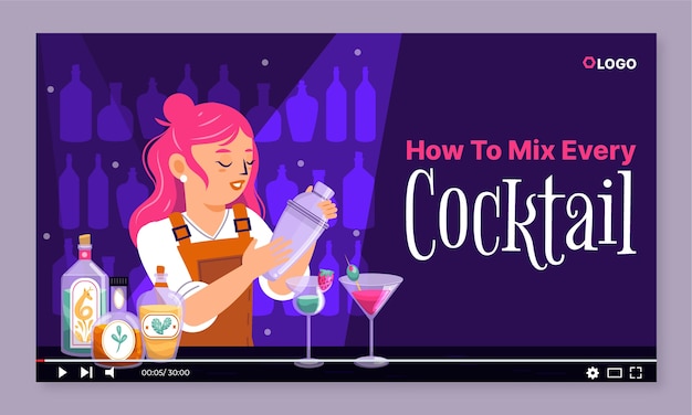 Vector gratuito miniatura plana de youtube de barman