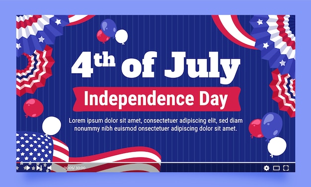 Vector gratuito miniatura plana de youtube para la celebración americana del 4 de julio