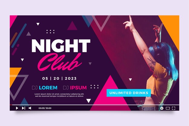 Vector gratuito miniatura plana de youtube del club nocturno