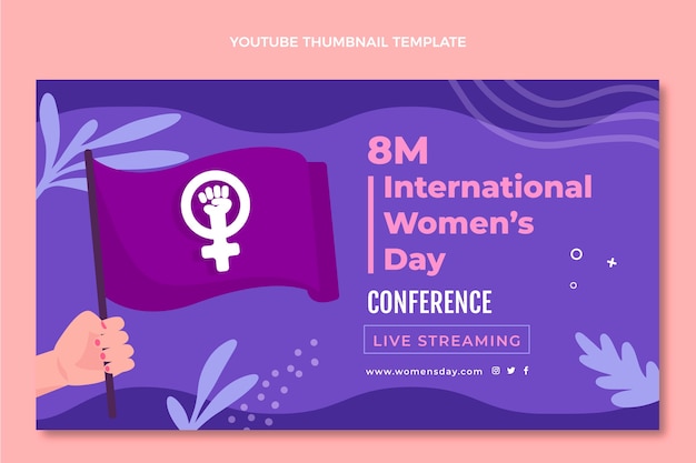 Vector gratuito miniatura plana de youtube del día internacional de la mujer