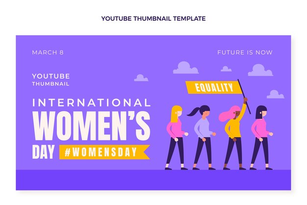 Vector gratuito miniatura plana de youtube del día internacional de la mujer