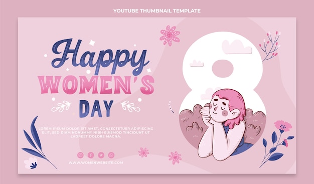 Vector gratuito miniatura plana de youtube del día internacional de la mujer