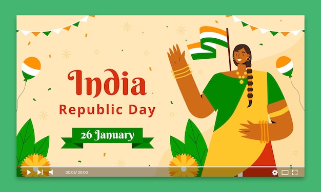 Vector gratuito miniatura plana de youtube para el día de la república de la india