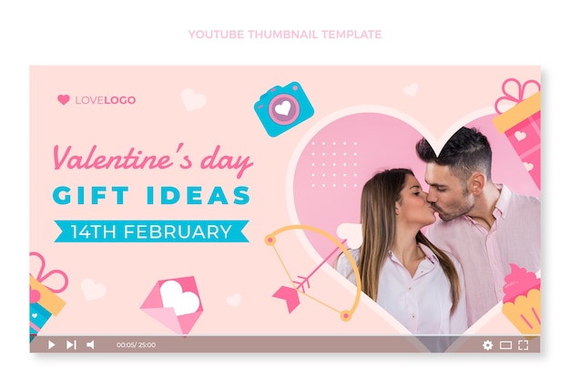 Vector gratuito miniatura plana de youtube del día de san valentín