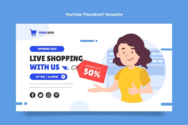 Vector gratuito miniatura plana de youtube de supermercado