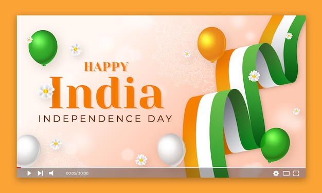 Vector gratuito miniatura realista de youtube del día de la independencia de india