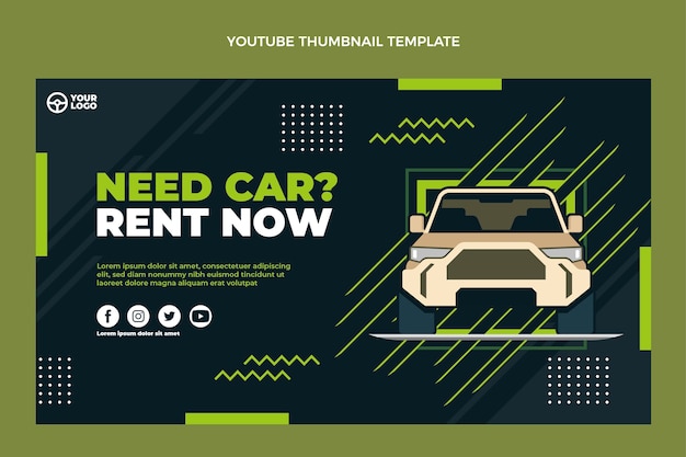 Vector gratuito miniatura de youtube de alquiler de coche de diseño plano