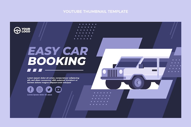 Vector gratuito miniatura de youtube de alquiler de coche de diseño plano