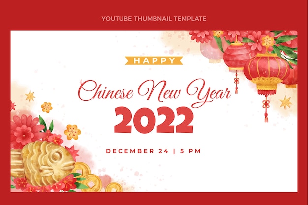 Vector gratuito miniatura de youtube del año nuevo chino en acuarela