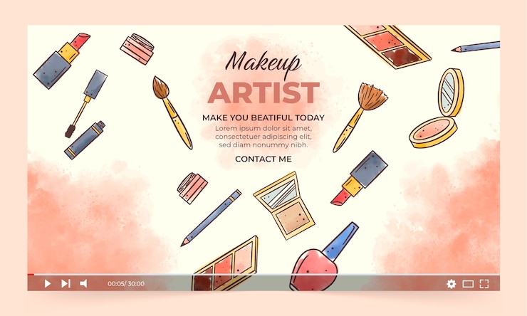 Vector gratuito miniatura de youtube de artista de maquillaje de acuarela