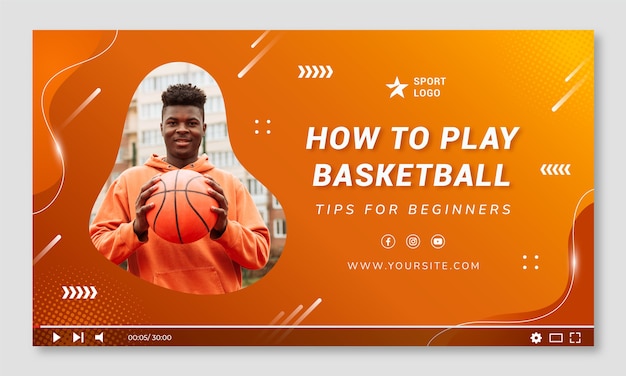 Vector gratuito miniatura de youtube de baloncesto de semitono degradado