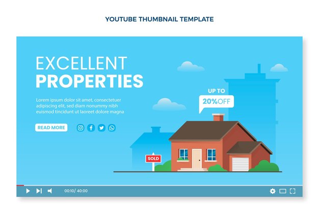 Vector gratuito miniatura de youtube de bienes raíces degradado